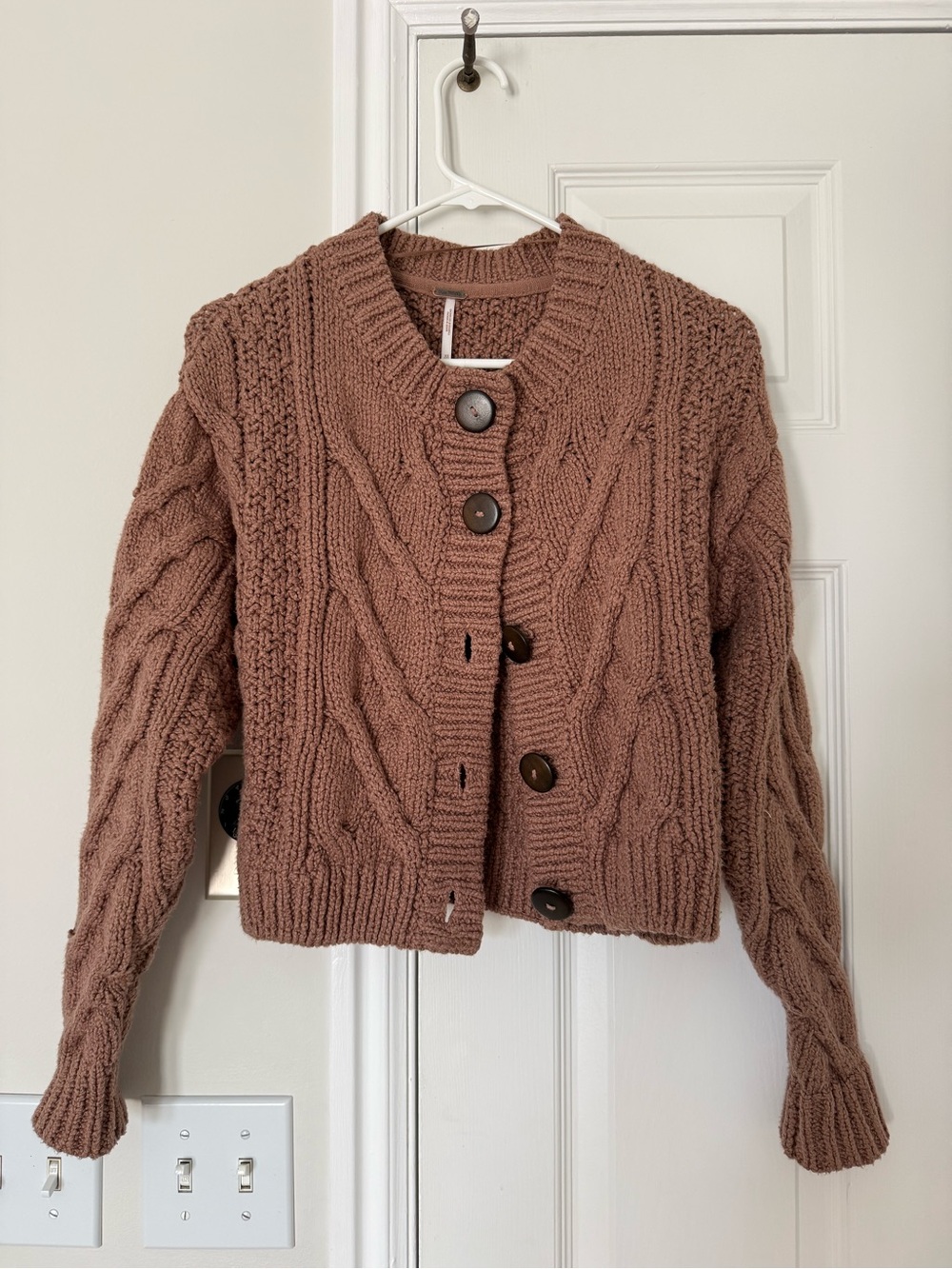 Free People Cropped Cable Knit Cardigan - Mauve Brown